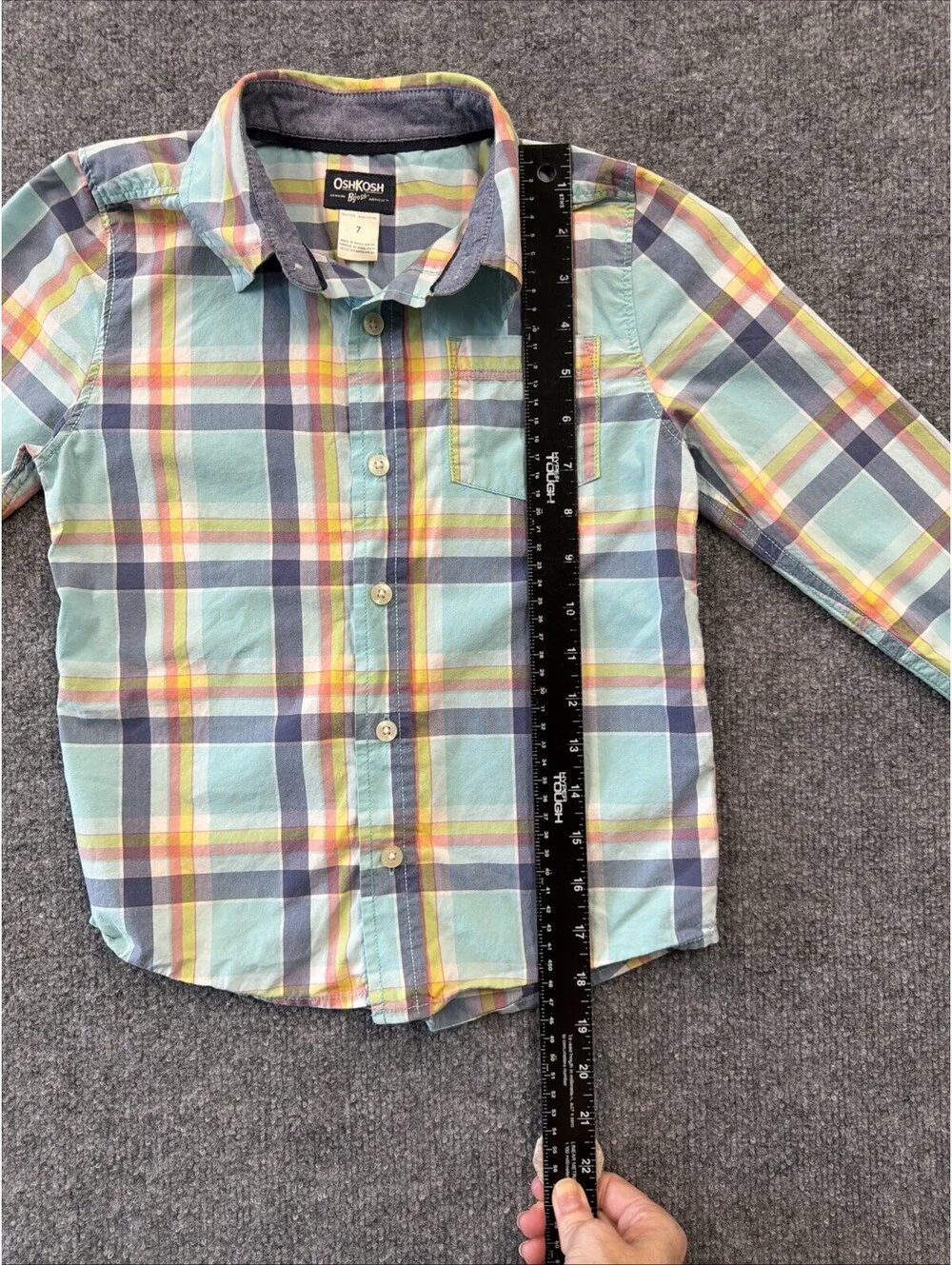 Oshkosh Boys Plaid Long Sleeve Dress Shirt Size 7